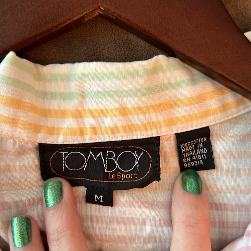 Pastel, striped, women’s short sleeve button up - Picture 3 of 3